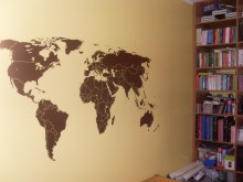 Naklejka ścienna mapa świata, państwa, kolor brązowy. 