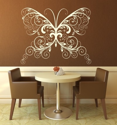 Naklejka welurowa biała na ścianę do jadalni i salonu duży motyl