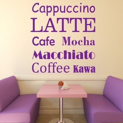 Welurowe naklejki z napisami latte i kawa na ścianę lateksową