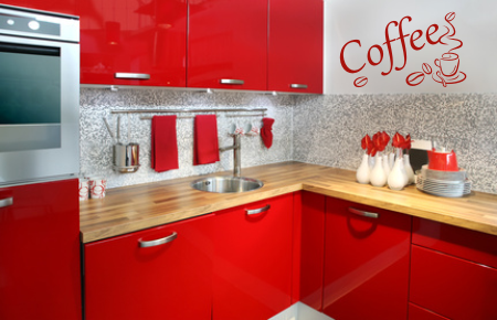 Naklejki na ścianę z napisem coffee i filiżanką kawy w kuchni i jadalni