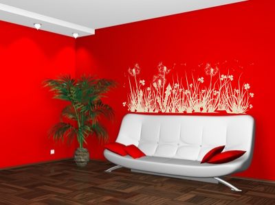 Szablon dmuchawce i kwiaty na łące do malowania na ścianę w pokoju