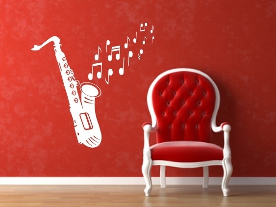 Szablon do malowania saksofon z nutami do pokoju i na salę muzyczną