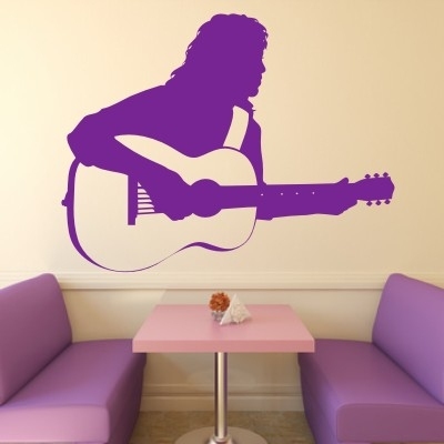 Naklejka welurowa na ścianę gitarzysta i gitara 
