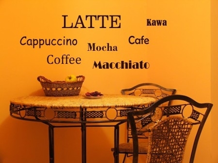 Napisy na ścianę w kuchni lub jadalni - latte, cafe