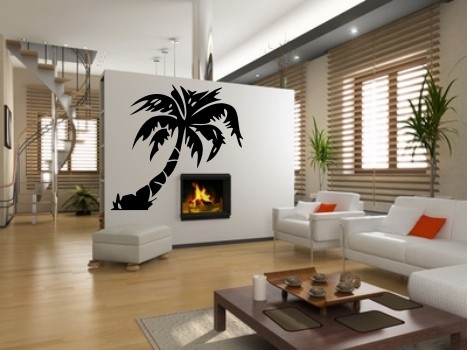 Ładne szablony malarskie z drzewem palmowym na ścianę w salonie 