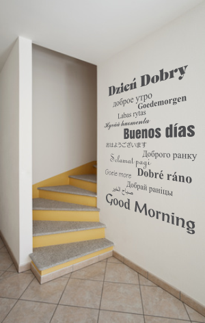 Naklejka z napisami Dzień dobry, buenos dias, good morning na ściane do jadalni