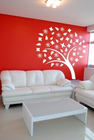 Welurowa naklejka na ścianę białe drzewo z folii welurowej do salonu