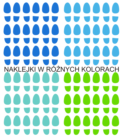 Naklejki ślady buta w czterech kolorach