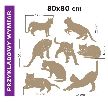 Naklejki welurowe duże i małe kotki na ścianę do pokoju dziecka