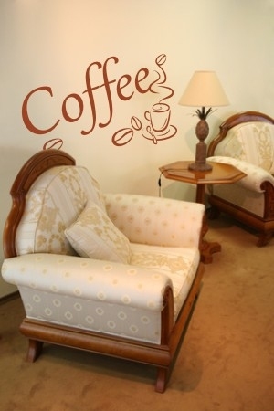 Szablon do malowania na ścianę z napisem i filiżanką kawy