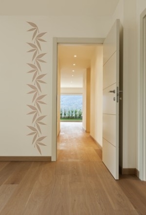 Welurowe naklejki na ścianę listki bambusa i pasek dekoracyjny na drzwi