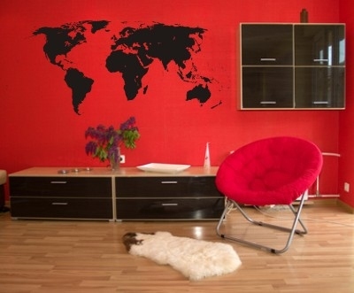 Naklejka welurowa na ścianę z farbą lateksową mapa świata w różnych kolorach