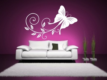 Welurowa naklejka na ścianę do salonu biały duży motyl